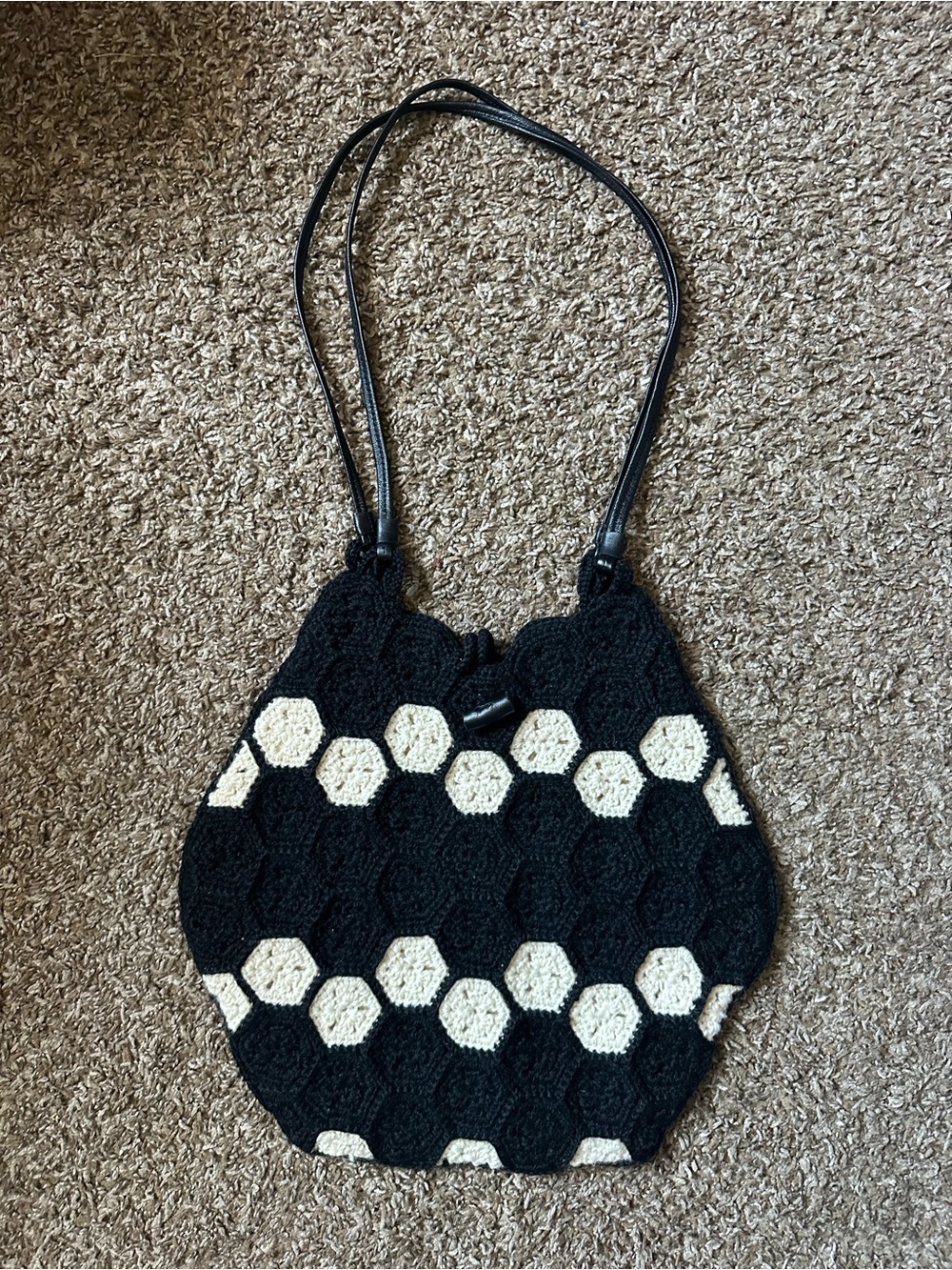 J. Crew Cecil Crochet Wool Shoulder Bag With Leather Straps American Vintage - Picture 3 of 6
